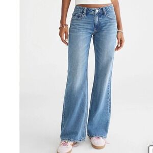 Aeropostale Women Jeans 000 Regular Blue Baggy Flare teen Denim Pants casual